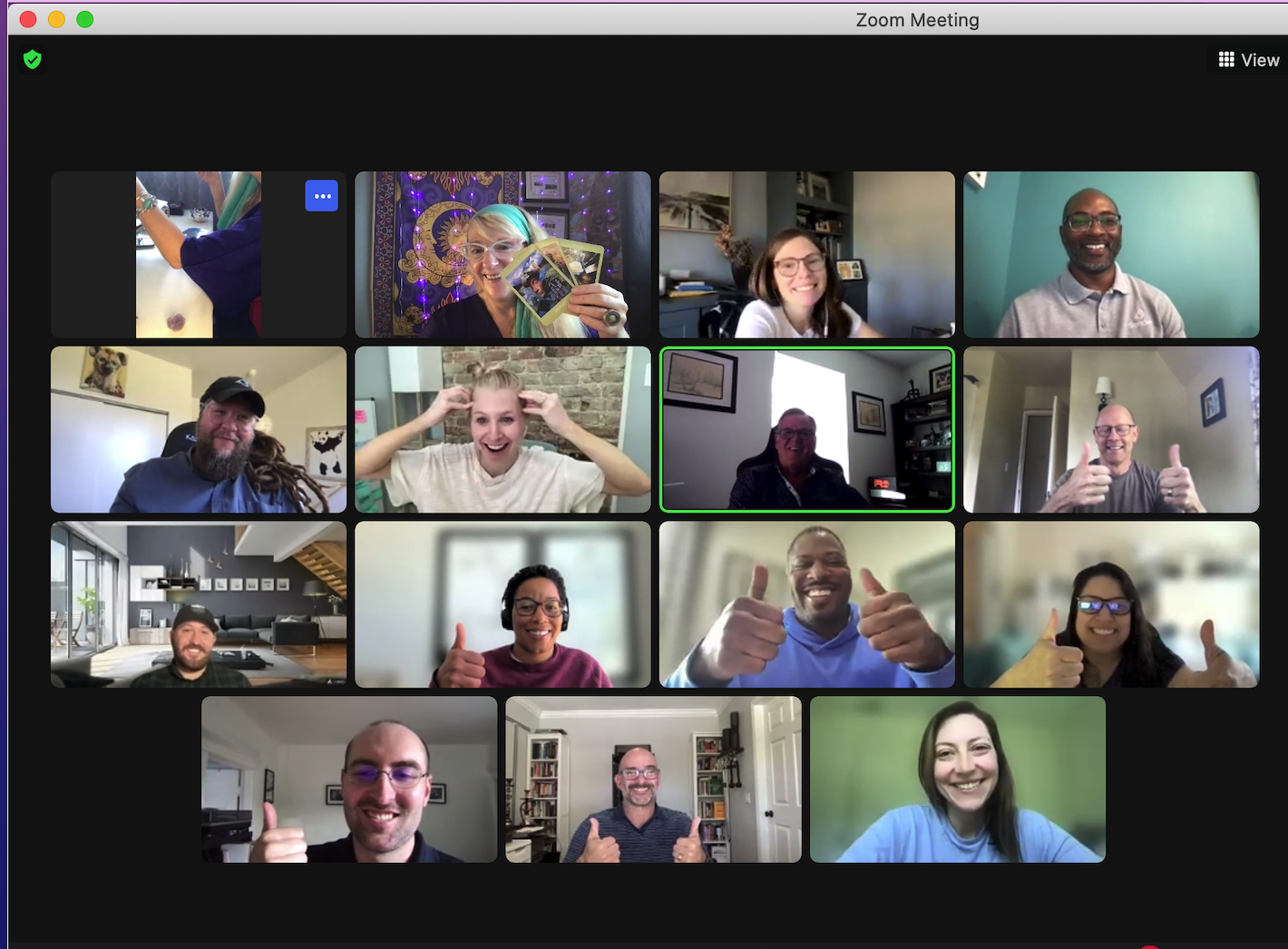Fun Group Tarot virtual team building session with happy participants